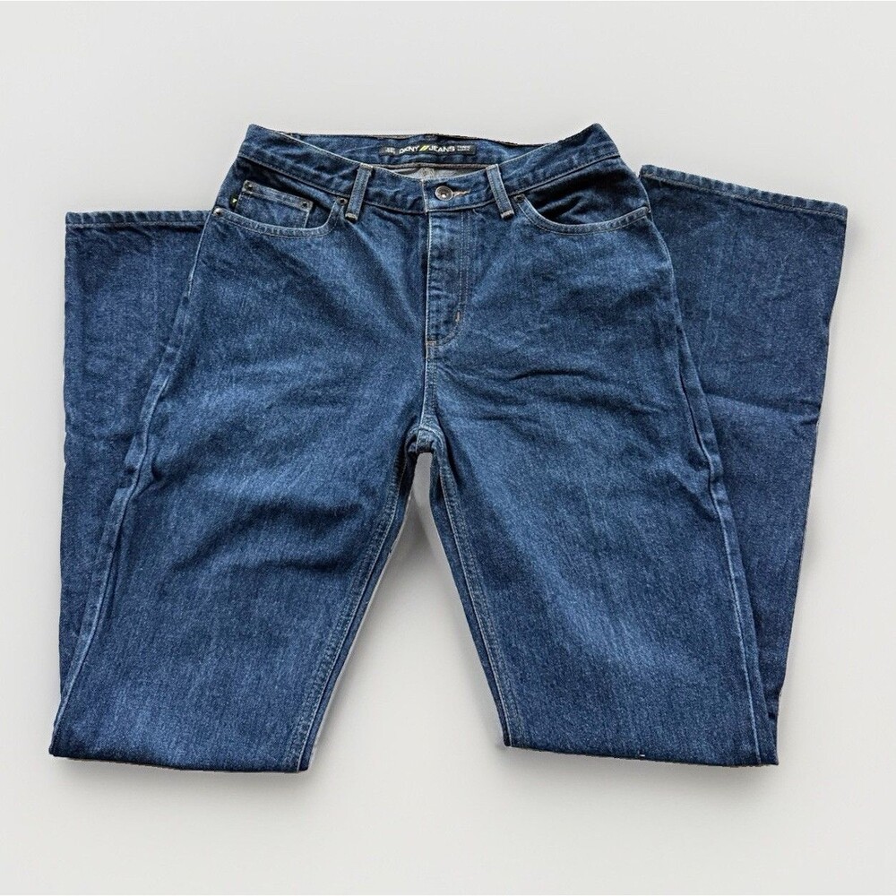 DKNY Jeans Women’s 4R Blue Denim Medium Wash Straight Leg 5-Pocket Button Logo